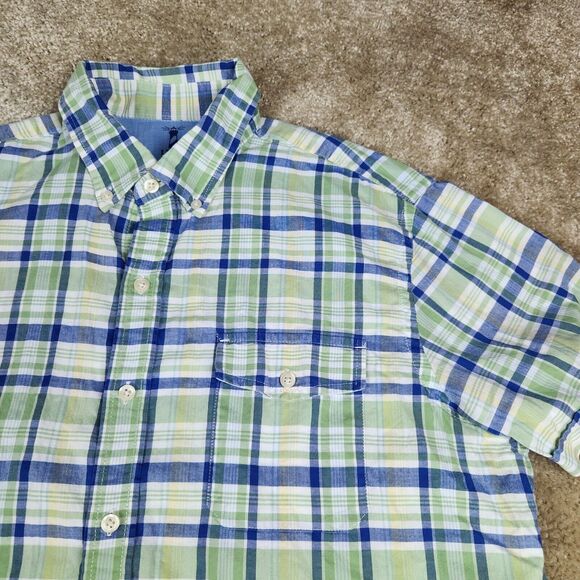 IZOD Mens Seaside Poplin Green Short Sleeve Button Down Plaid Shirt Size L #614 - Picture 1 of 8